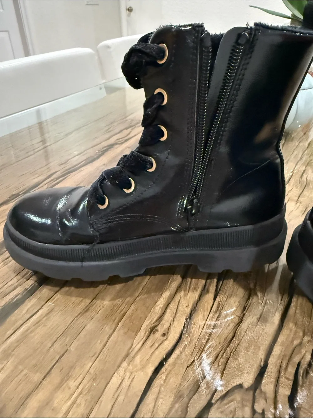 H&M Black Patent Combat Boots for Kids